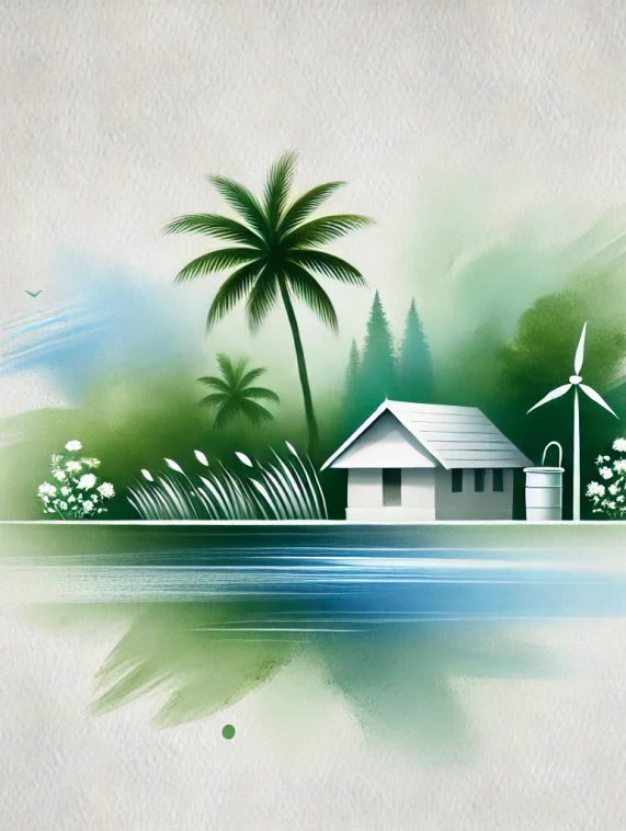 DALL·E 2024-09-26 13.15.50 - An abstract painting representing a clean and safe Kerala, with soft brush strokes fading into a white paper background. The design features a palm tr