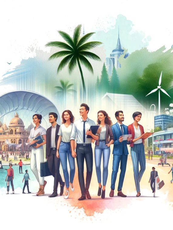 DALL·E 2024-09-26 14.04.59 - A vibrant scene showing youth empowerment in Kerala, where young people are thriving with good jobs, financial stability, and a high standard of livin (1)